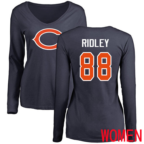 Chicago Bears Navy Blue Women Riley Ridley Name and Number Logo NFL Football #88 Long Sleeve T Shirt->nfl t-shirts->Sports Accessory
